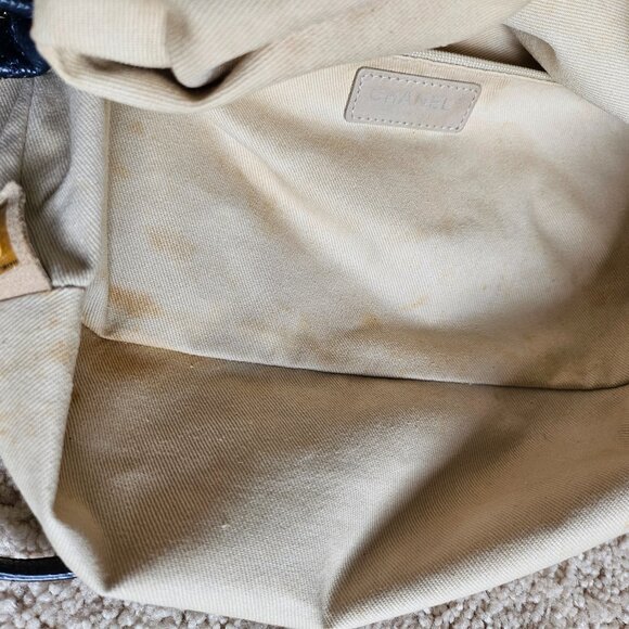 EUC Chanel Blue Lambskin with Quilting & Silver chains Tote Bag - Picture 6 of 17